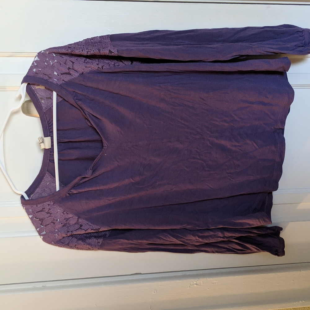 Purple Aventura Lace Inlay Long Sleeve Shirt